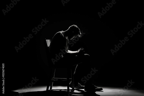 silhouettes of desperate young man 