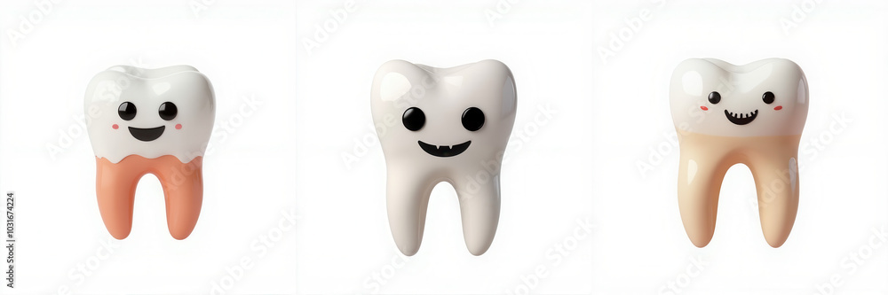 Cartoon teeth characters, white isolate background Cartoon teeth characters, white isolate background
