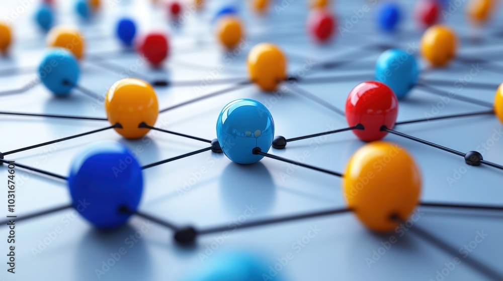 Obraz premium Network Connectivity Concept with Colorful Nodes and Links