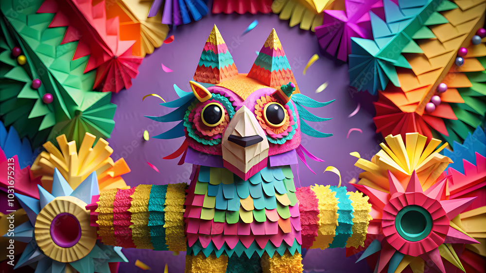 Naklejka premium Colorful paper llama piñata with decorations for Las Posadas
