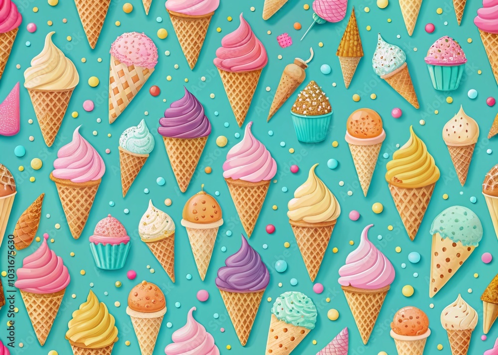 Summer Ice Cream Cone Seamless Pattern for Fabric and Decor Printing Summer Ice Cream Cone Seamless Pattern for Fabric and Decor Printing