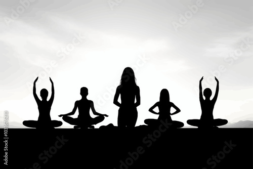 vector silhouette set of yoga women
