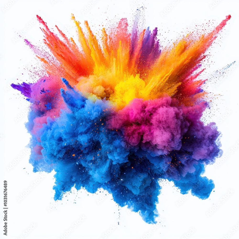 Colorful Powder Explosion Isolated on White Background Abstract Art Design Element Colorful Powder Explosion Isolated on White Background Abstract Art Design Element