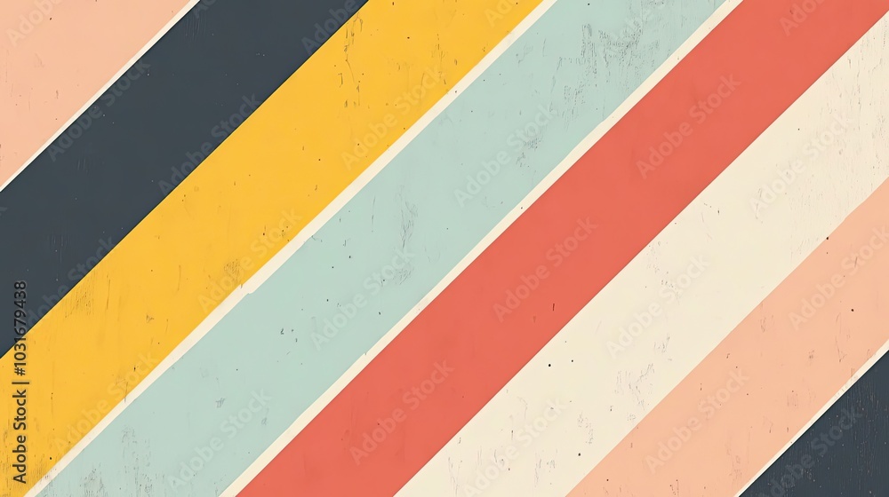 Fototapeta premium Diagonal Stripes of Yellow, Coral, Blue, White, and Peach