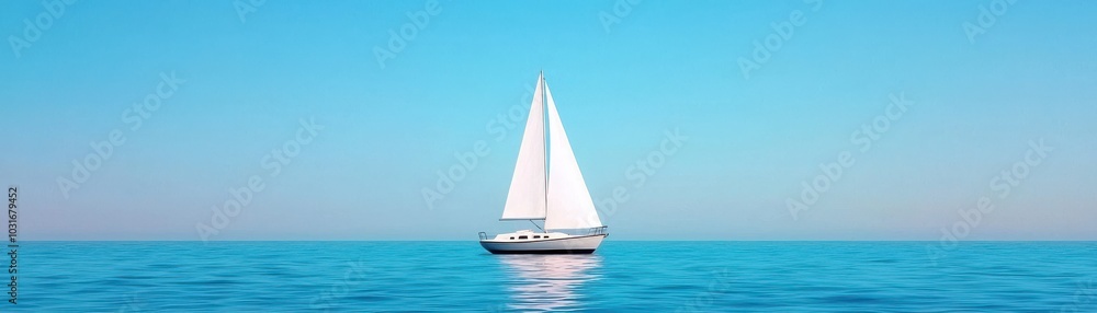 Obraz premium A serene sailboat on calm waters under a clear blue sky.