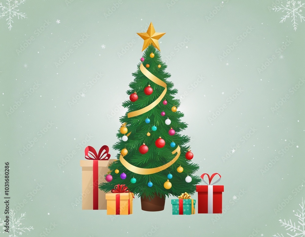 Fototapeta premium cute illustration with a christmas tree