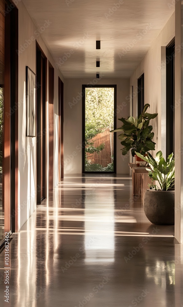 45. A light-filled hallway with polished concrete floors 45. A light-filled hallway with polished concrete floors