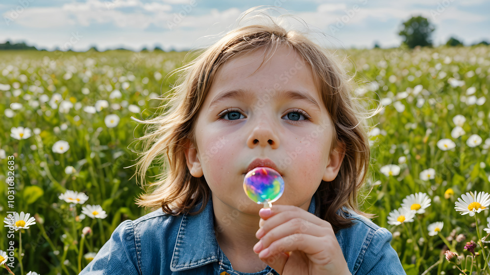 Portrait of cute little girl child blowing bubbles Generative AI Portrait of cute little girl child blowing bubbles Generative AI