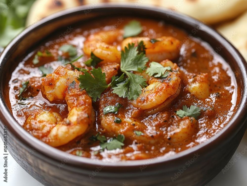 Delicious Indian Shrimp Curry in a Traditional Clay Pot Delicious Indian Shrimp Curry in a Traditional Clay Pot