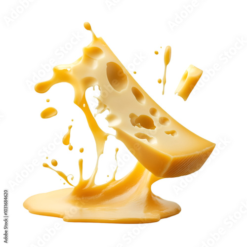 Cheese melting with splashes, white isolate background transparent background