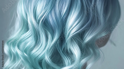 Close-up of Silky Blue-Green Hair with Wavy Texture photo