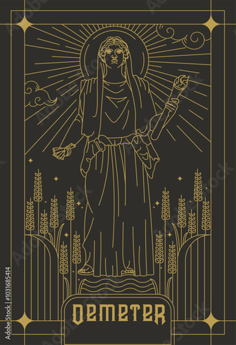 Line Art Vector illustration of Greek goddess Demeter