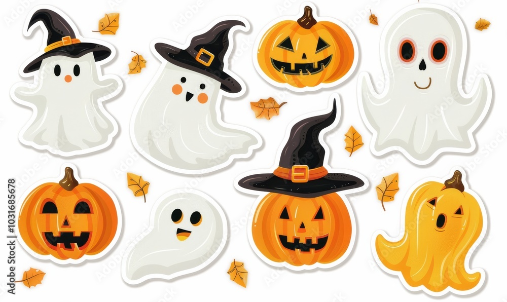 Set of cute Halloween die cut stickers Set of cute Halloween die cut stickers