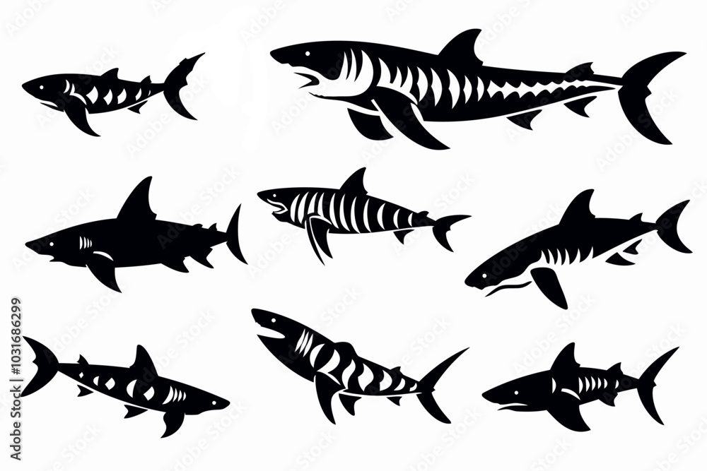 vector silhouette set of shark vector silhouette set of shark