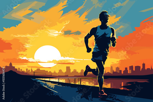 vector silhouette set of marathon runner