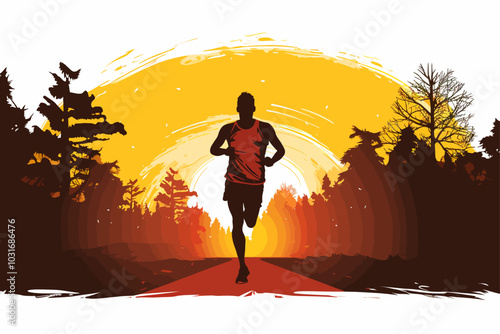 vector silhouette set of marathon runner