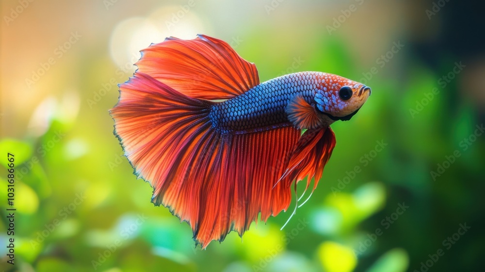 Vibrant Betta Fish Displaying Its Colorful Fins in Aquatic Splendor Vibrant Betta Fish Displaying Its Colorful Fins in Aquatic Splendor