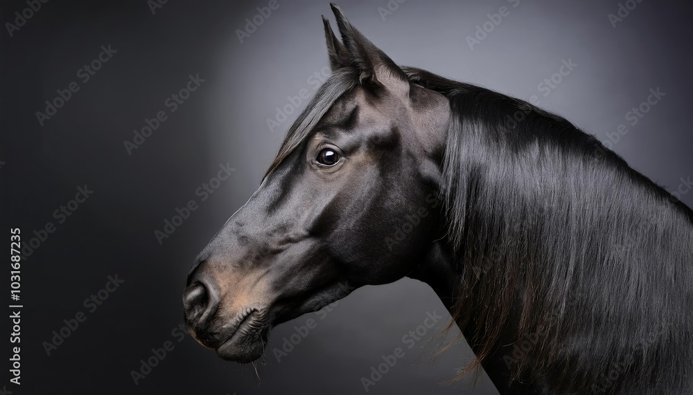 Obraz premium Side of a horse head the horse model is rendered with a realistic detailed black coat