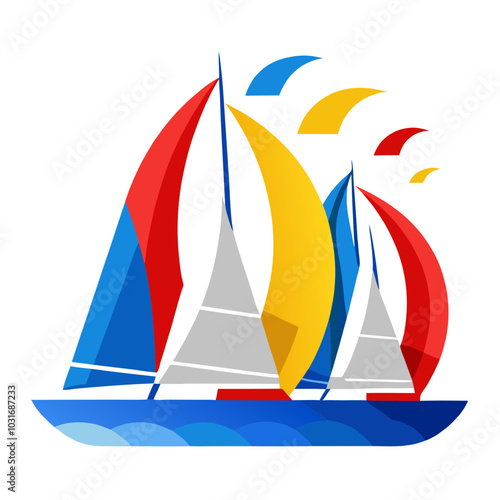 Sailboats Racing:  A vibrant and dynamic illustration of sailboats in full sail, capturing the essence of competition and speed.