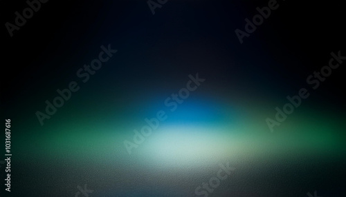 Defocused Dusty grey Luminous green Light blue radiance soft texture on dark black abstract empty space background. Neon blur glow. Color light overlay. Copy space.