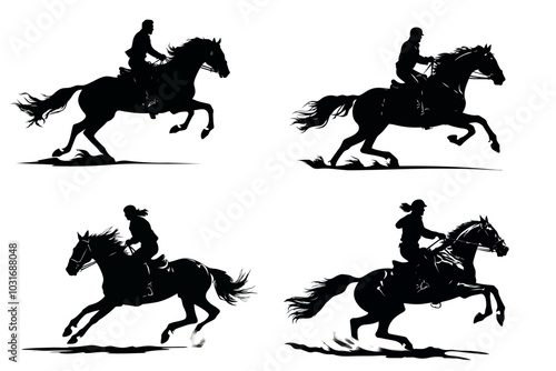 Victor silhouette of man ride on a horse on white background