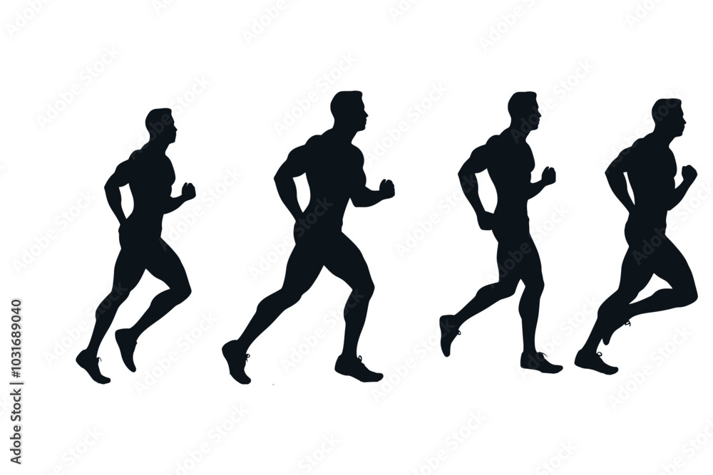 Victor silhouette of group run for fitness on white background Victor silhouette of group run for fitness on white background