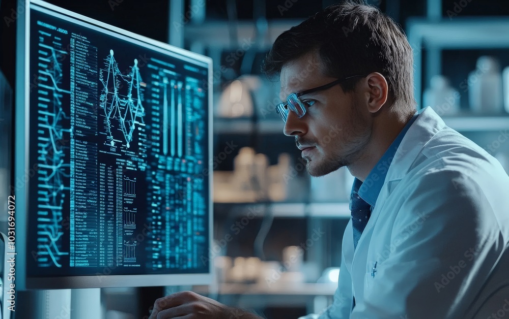 A biohacker using advanced software to tailor a biohacking plan based on unique genetic and lifestyle factors A biohacker using advanced software to tailor a biohacking plan based on unique genetic and lifestyle factors