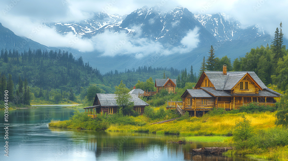 Fototapeta premium Traditional Russian Fort in Alaska with Blank Space