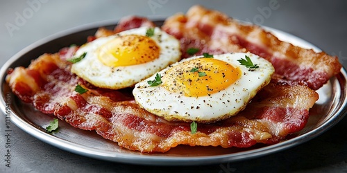 Crispy Bacon and Sunny Side Up Eggs Breakfast Plate