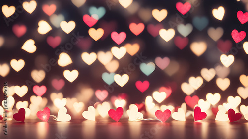  Love symbol heart shpaes in  colorful bokeh lights, concept for Valentine's Day, wedding etc. AI generated image photo