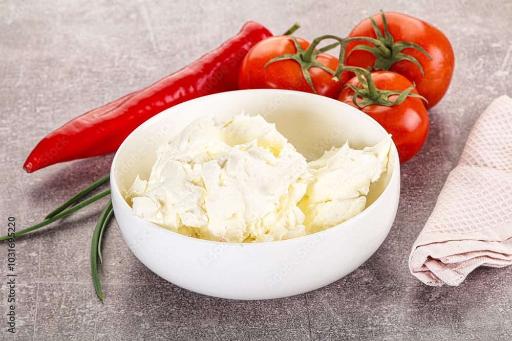 Soft Philadephia cheese in the bowl Soft Philadephia cheese in the bowl