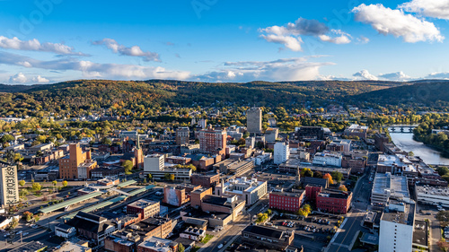 Summer afternoon aerial view of Binghamton New York, upstate NY - October 2024