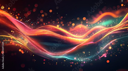 Abstract Wavy Lines with Glowing Lights and Bokeh Effects