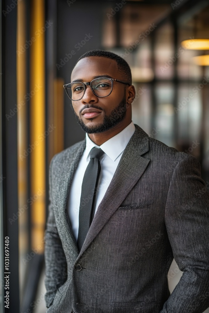 African American businessman in formal wear portrait of confident businessman in the modern office, Generative AI African American businessman in formal wear portrait of confident businessman in the modern office, Generative AI