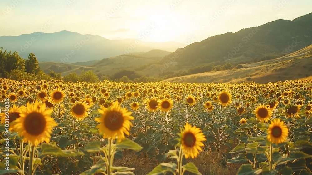 Obraz premium Serene Sunflower Field at Sunset