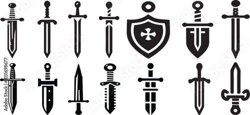 Print  Sword icon vector set. saber illustration sign collection. weapon symbol. steel logo.