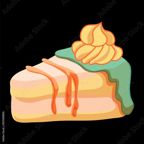 Vector illustration with slice of Lemon Cakewith cream and glaze. photo