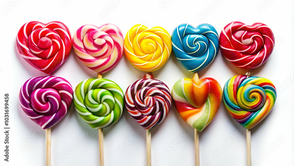 A collection of colorful heart-shaped lollipops A collection of colorful heart-shaped lollipops