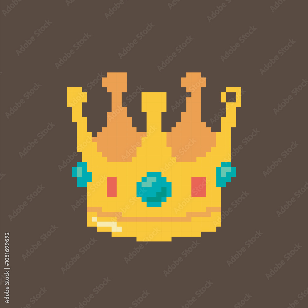 Crown pixel art vector illustration on isolated background.
