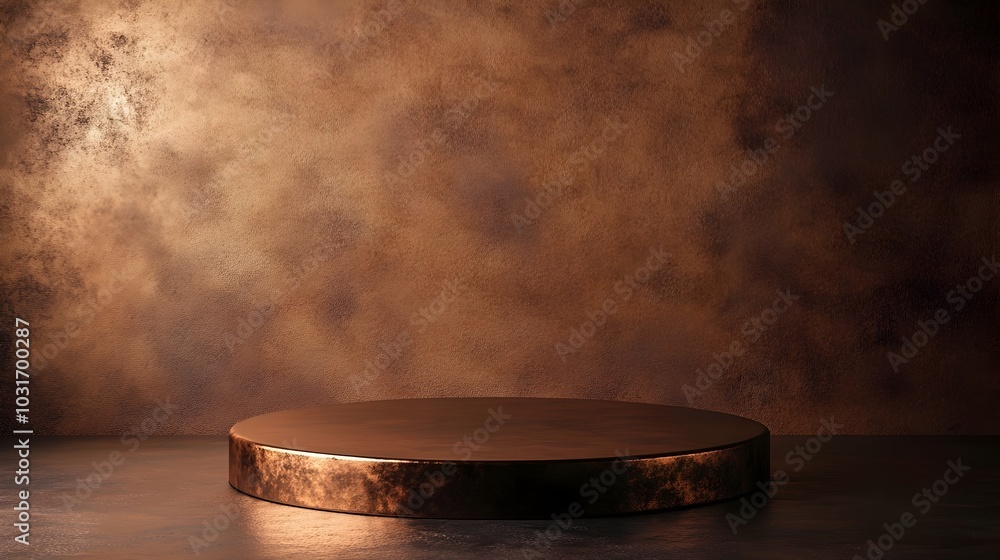 Bronze Podium with Oxidized Finish Against Earthy Backdrop with Warm Lighting Bronze Podium with Oxidized Finish Against Earthy Backdrop with Warm Lighting