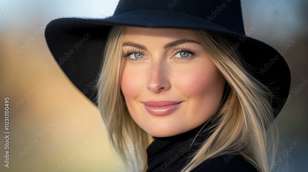 A close-up of a person wearing a black hat, black coat, black shirt A close-up of a person wearing a black hat, black coat, black shirt