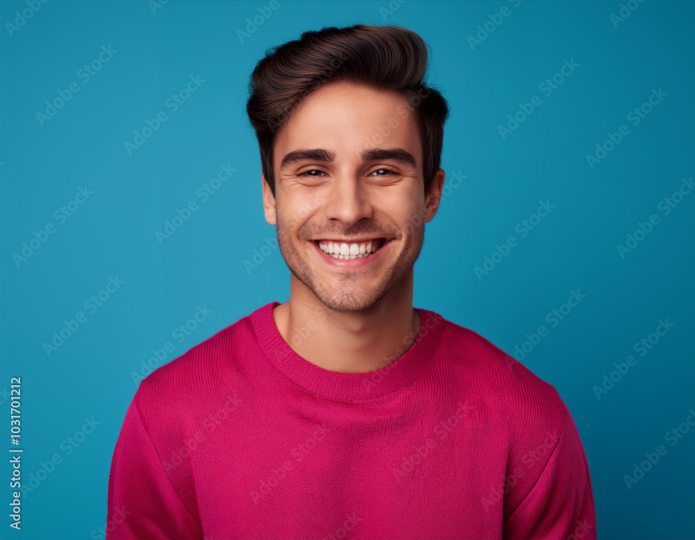 Headshot Portrait of a Smiling Man with Contemporary Style, Isolated on Color Background with Ample Copy Space Headshot Portrait of a Smiling Man with Contemporary Style, Isolated on Color Background with Ample Copy Space