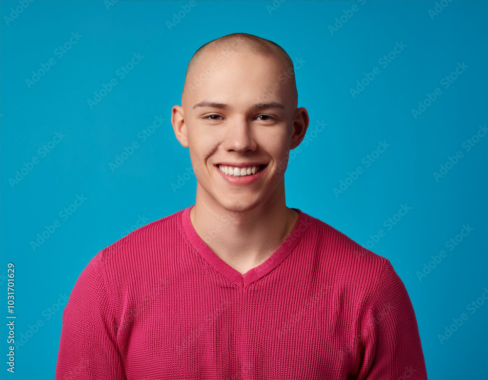 Headshot Portrait of a Smiling Man with Contemporary Style, Isolated on Color Background with Ample Copy Space Headshot Portrait of a Smiling Man with Contemporary Style, Isolated on Color Background with Ample Copy Space