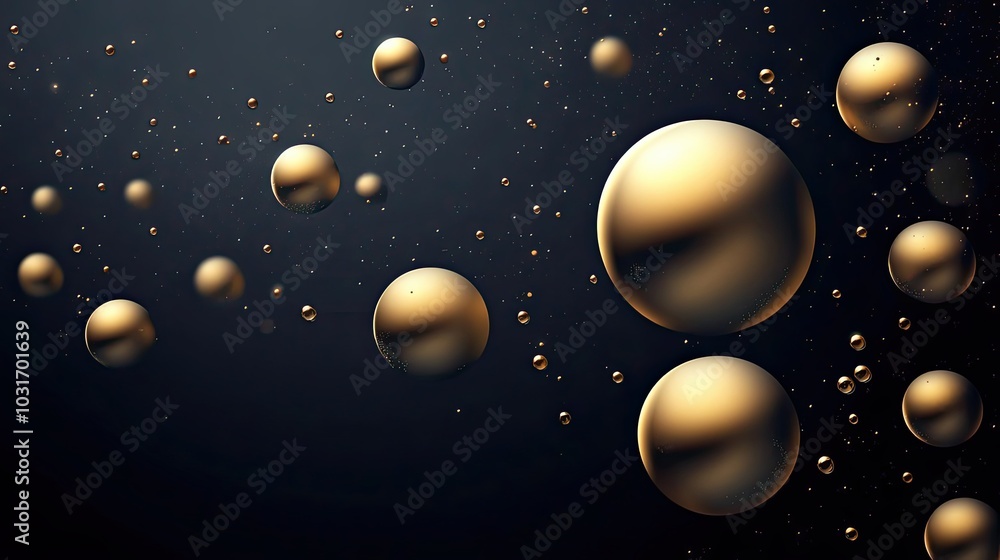 Abstract Golden Bubbles Floating in Dark Space Abstract Golden Bubbles Floating in Dark Space