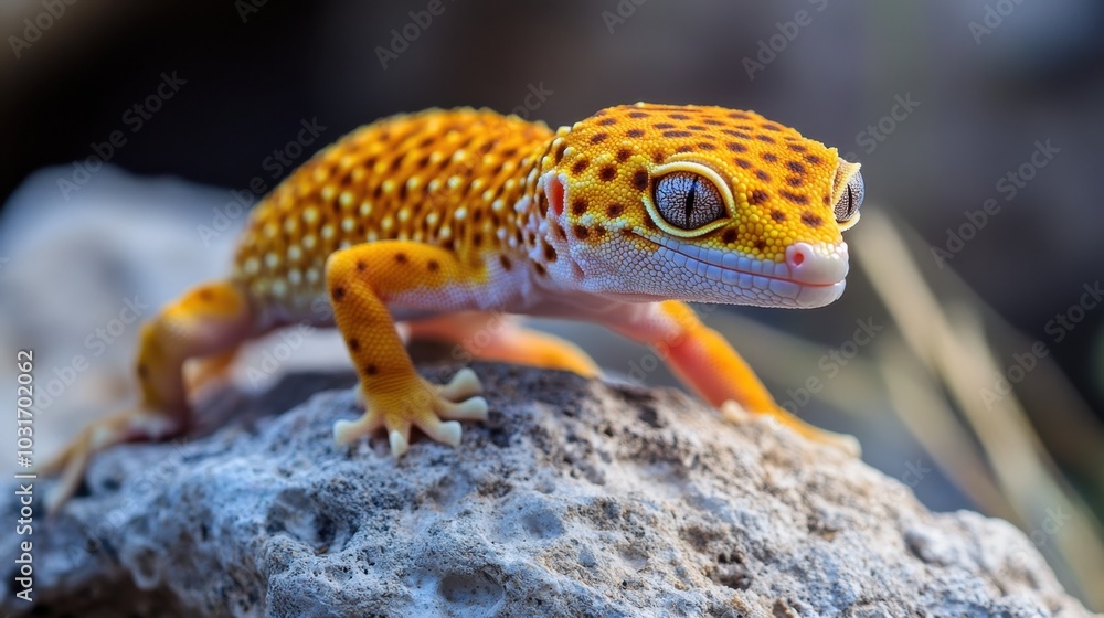 Obraz premium Close-up of a Vibrant Leopard Gecko in Natural Habitat