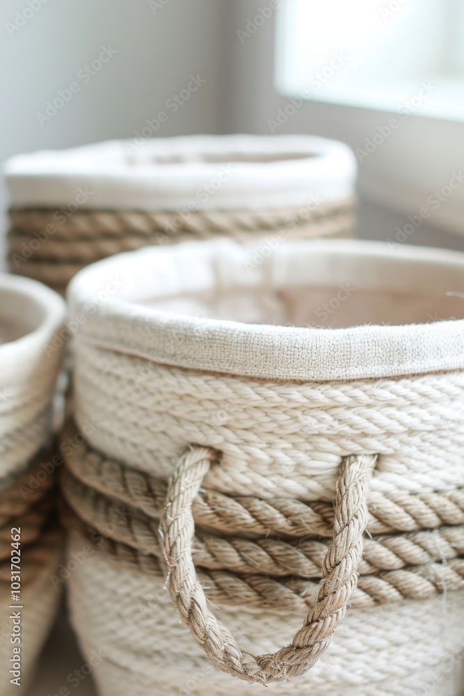 Woven Baskets with Knit Accents in a Cozy Home Setting Woven Baskets with Knit Accents in a Cozy Home Setting