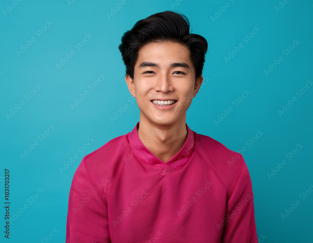Headshot Portrait of a Smiling Man with Contemporary Style, Isolated on Color Background with Ample Copy Space Headshot Portrait of a Smiling Man with Contemporary Style, Isolated on Color Background with Ample Copy Space