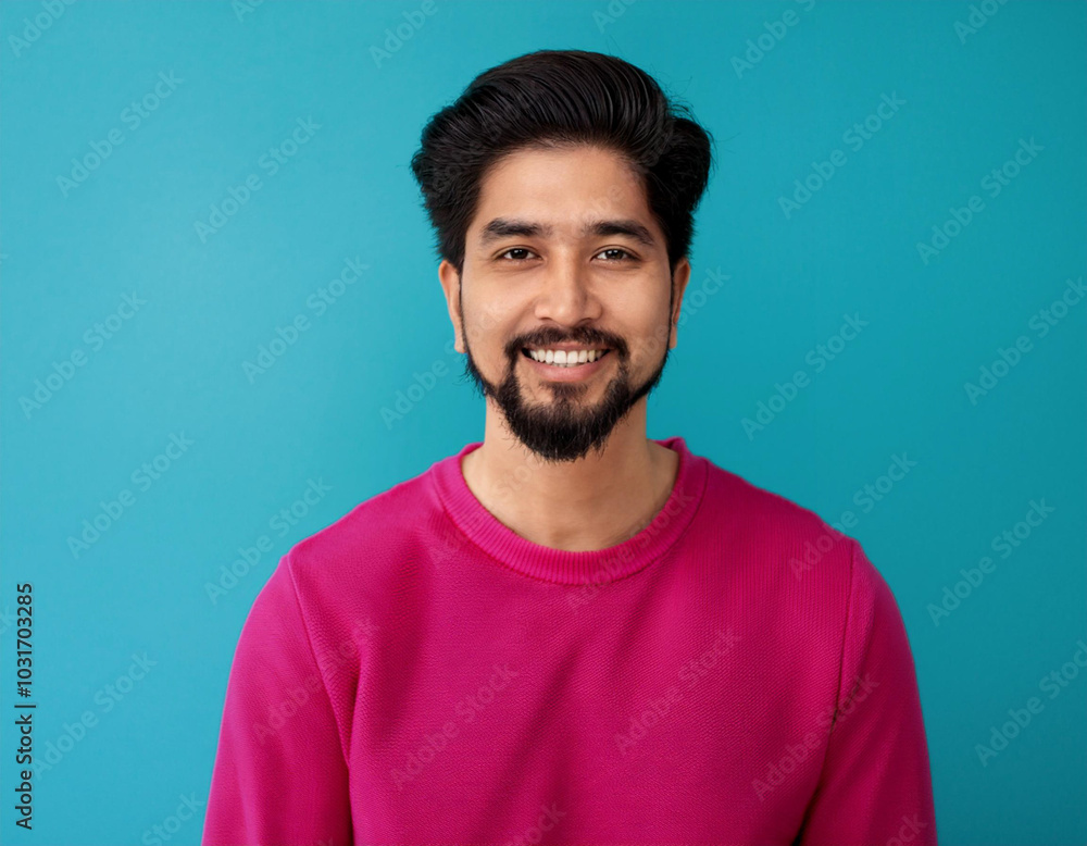 Headshot Portrait of a Smiling Man with Contemporary Style, Isolated on Color Background with Ample Copy Space Headshot Portrait of a Smiling Man with Contemporary Style, Isolated on Color Background with Ample Copy Space