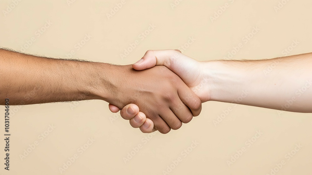 Fototapeta premium Two Colleagues Shaking Hands in Professional Setting