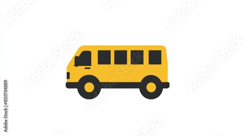 Yellow School Bus Icon Flat Design Transportation Element Isolated on White Background